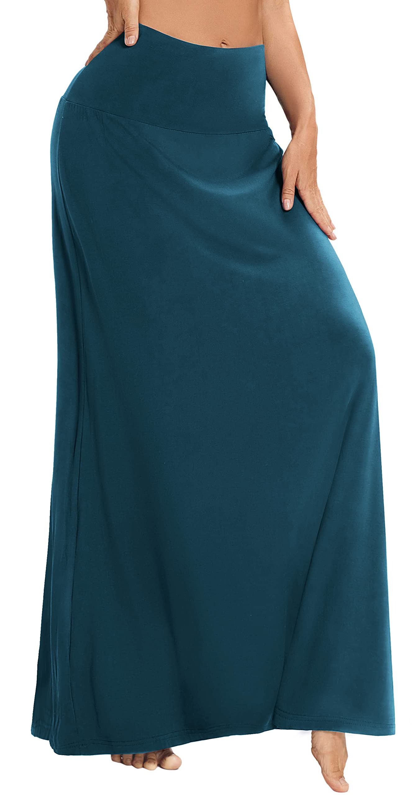 EXCHIC Falda larga bohemia de verano para mujer, cintura alta, elástica, para playa, Acero azul., S