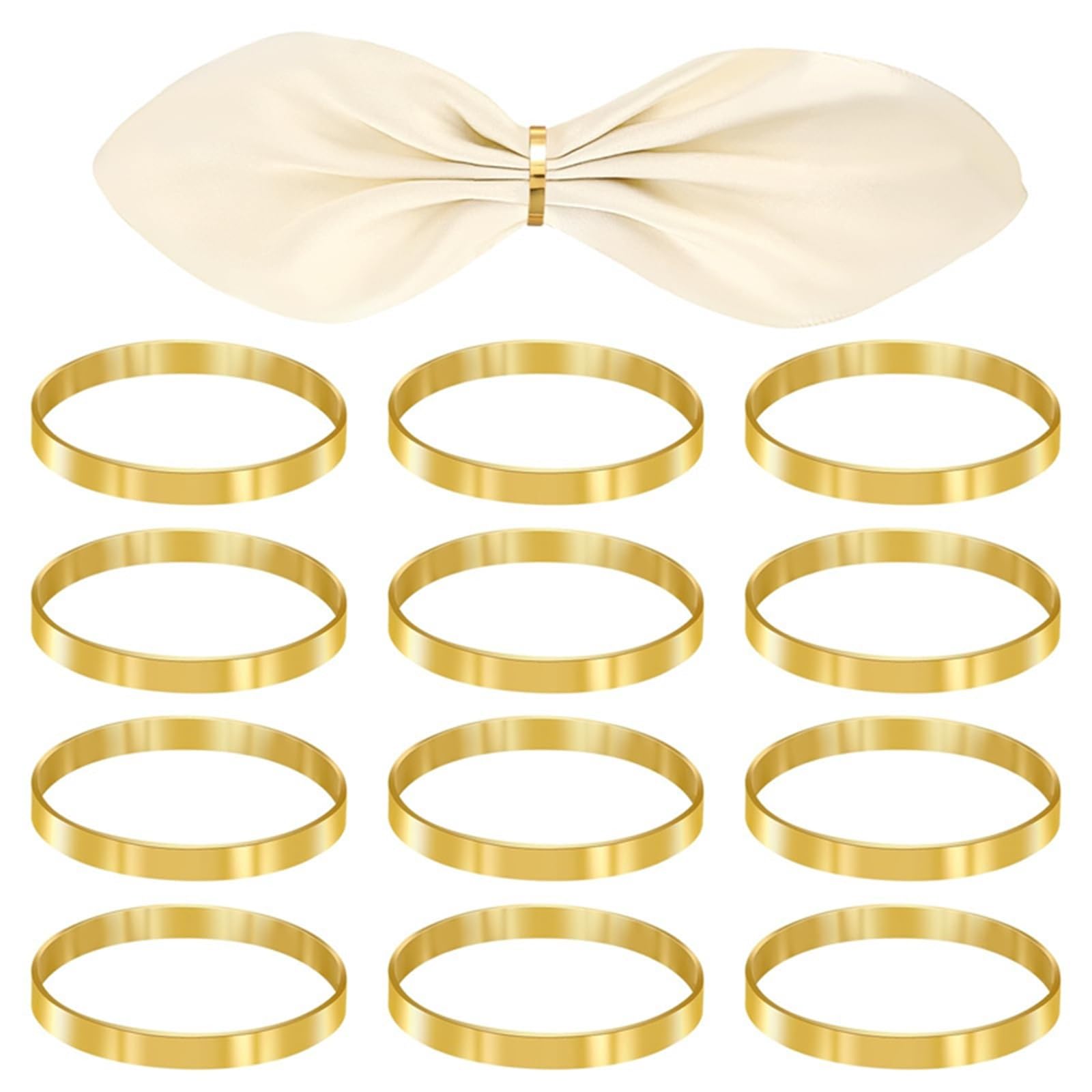 12Pcs Gold Napkin Rings Simple Serviette Holders for Wedding Party Table Decor