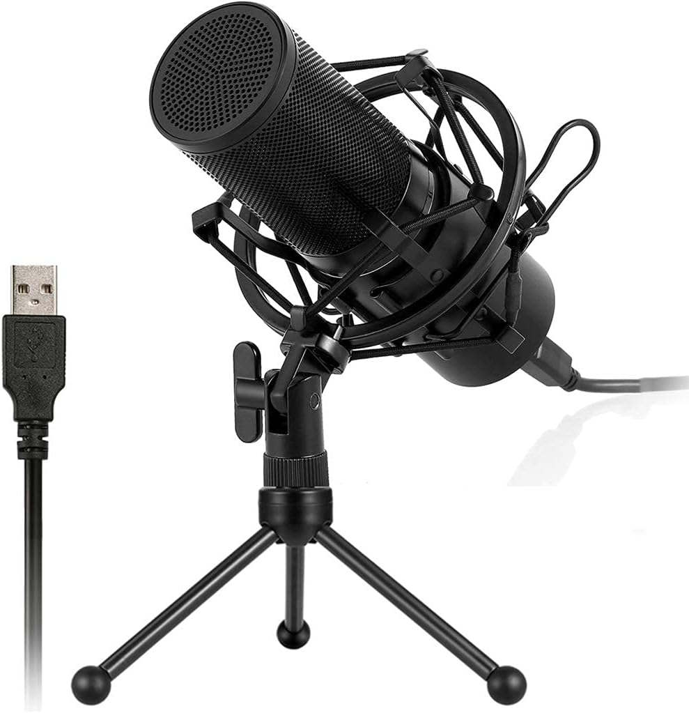 CWCQGH PC Studio Microphone, Professional Recording Condenser Microphone Volume Adjustment, USB Plug & Play with Anti-Vibration Shock Mount for Broadcasting and Gaming