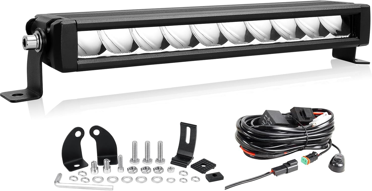 Willpower 12 inch 30W LED Light Bar with DT Wiring Switch,3000 Lumens Single Row Spot Flood Beam Driving Lights, Waterproof Led Bars for Vehicle Trucks SUV Boat ATV UTV Off Road,DC 12V 24V