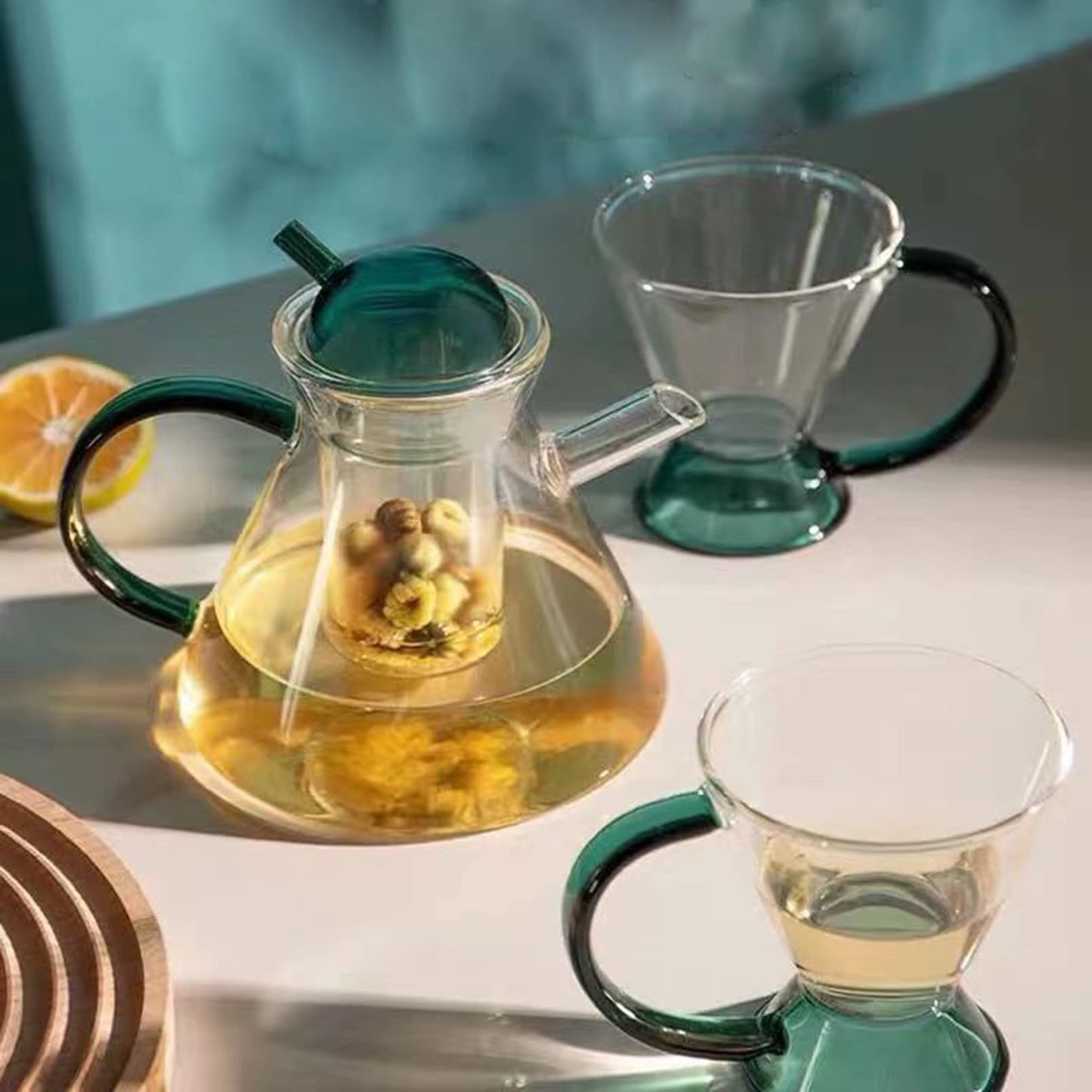 Amazon｜ティーポット 耐熱ガラス 茶こし付き ティーカップ 3点セット 