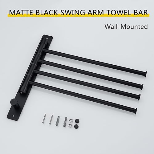 Miniatura 7 de TRUSTMI Toallero giratorio SUS 304 de acero inoxidable con 4 brazos para baño, montado en la pared, colgador de toallas de baño, organizador de