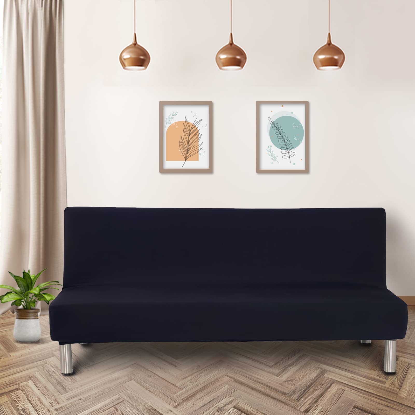 Lydevo Copridivano 3 Posti Senza Braccioli Elasticizzato Universale, Copridivano Letto Pieghevole Clic Clac Lavabile Rimovibile Estraibile, Fodera per Divano Futon per Soggiorno Casa,Nero