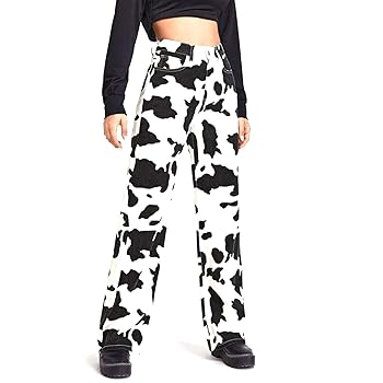 lisenraIn Women High Waist Cow Print Pants Straight Wide Leg
