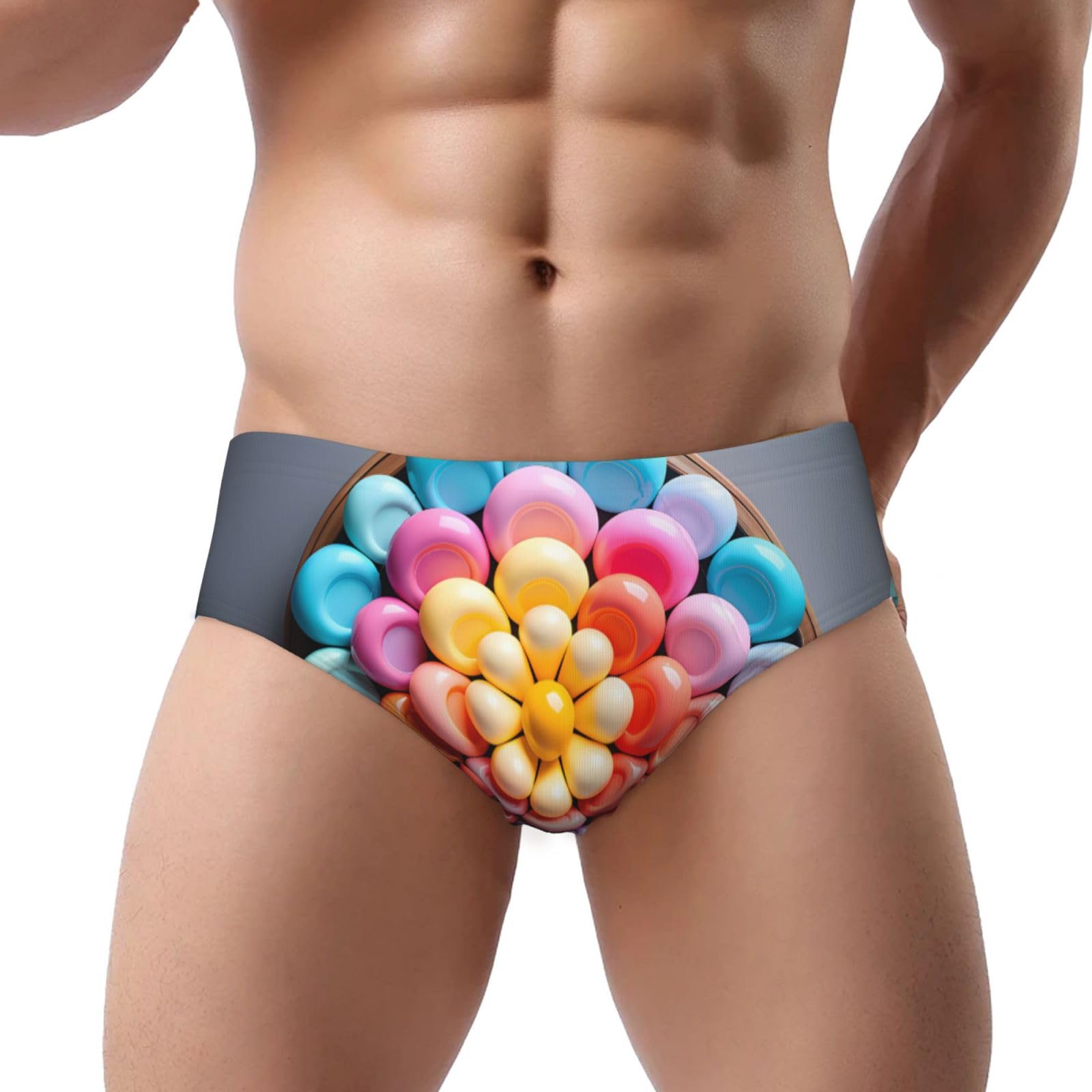 Mens Bikini Swimwear Sports Triangle Swim Briefs - Colorful Candy Print Bathing Suit Sexy Swimsuit Underwear Small