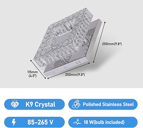 Miniatura 7 de YPQXYHDA 9.8" Modern Crystal Ceiling Light Fixture Mini Square Chandelier Flush Mount Light Fixture Ceiling Lamp for Small Hallway Foyer Entryway