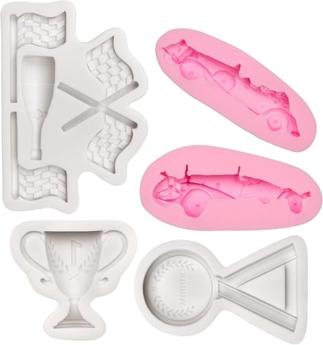Miniatura 9 de Moldes de silicona para auto de carreras, trofeos de medalla, bandera de cheque de silicona, moldes de cocina de carreras para decoración de
