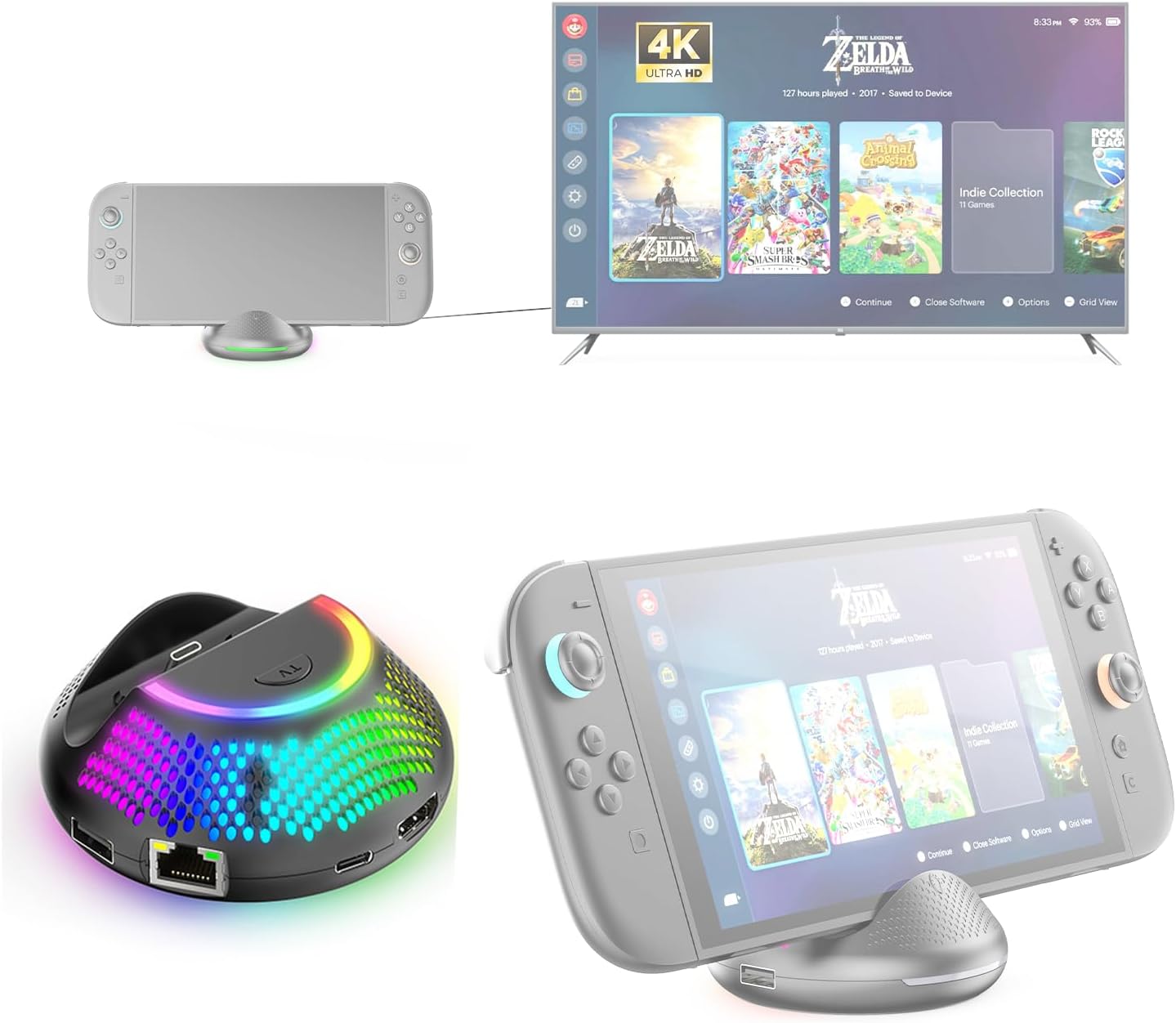 Circular Portable TV Dock for Switch 2 Console: NS2 Video Conversion Dock with RGB Light