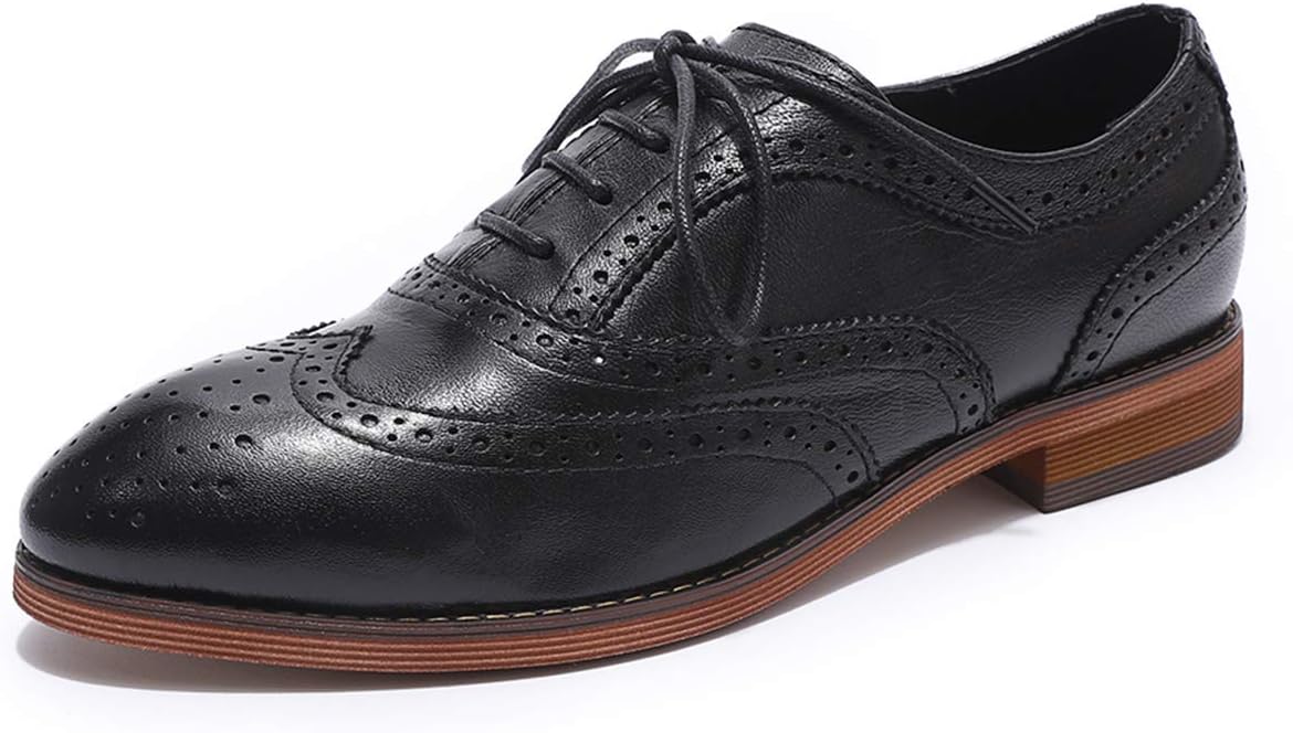 Mona flying Womens Comfortable Wingtip Oxfords Brogue Lace-up Leather Shoes