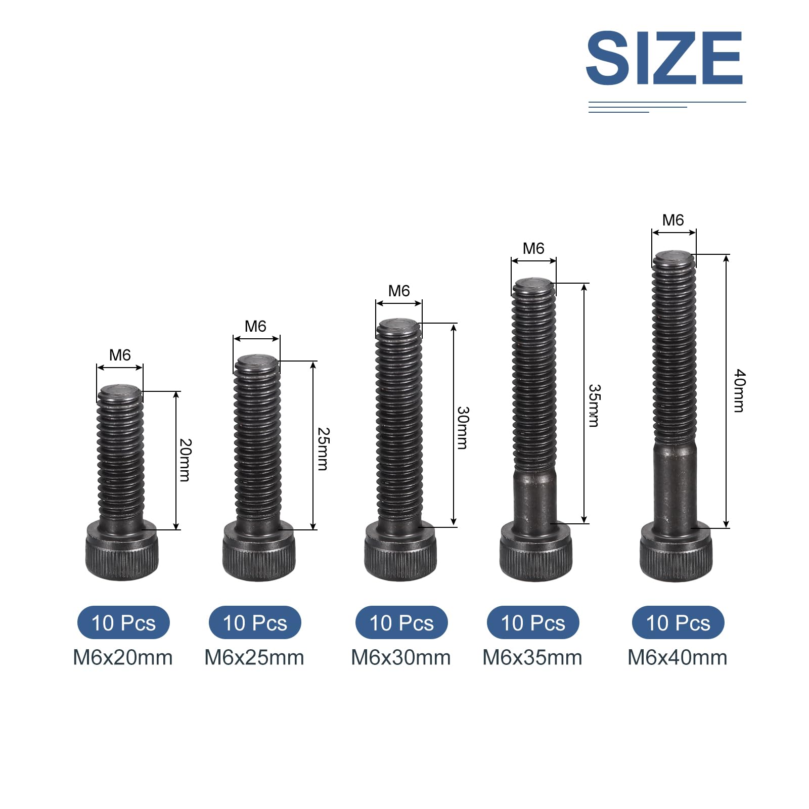 DTGN 50Pcs M6 Metric Screw Assortment, M6 Bolts Socket Head Screws - Image 2