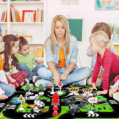 Siairo Transport Cargo Airplane Toy - Police Vehicles for Boys, Sounds Buttons Flashing Light,Car Toys Trucks for Kids Toddlers,Gift for 3 4 5 6 Years Old,Large Plane 11 Road Signs - Thumbnail 6