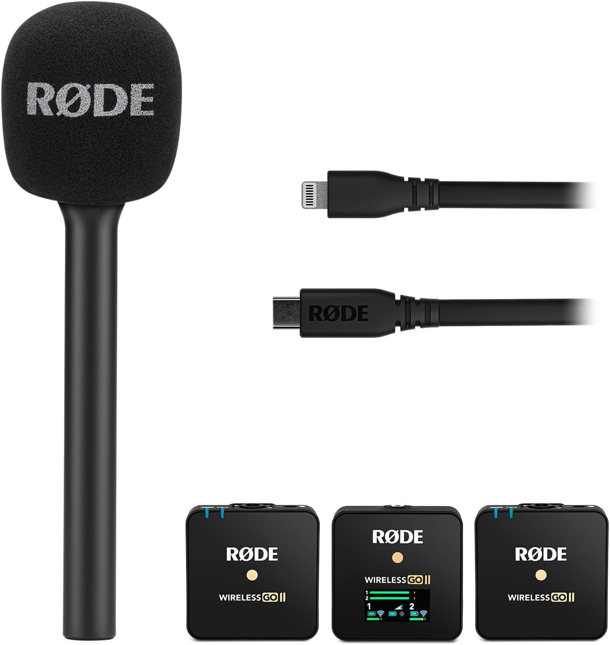 Rode RØDE Interview GO Starter Pack (iOS) – RØDE WIGO II Dual Channel Mic + RØDE Interview GO Handheld Adaptor Lavalier GO Professional Wearable Microphone + RØDE SC19 1.5m USB-C to Lightning Cable