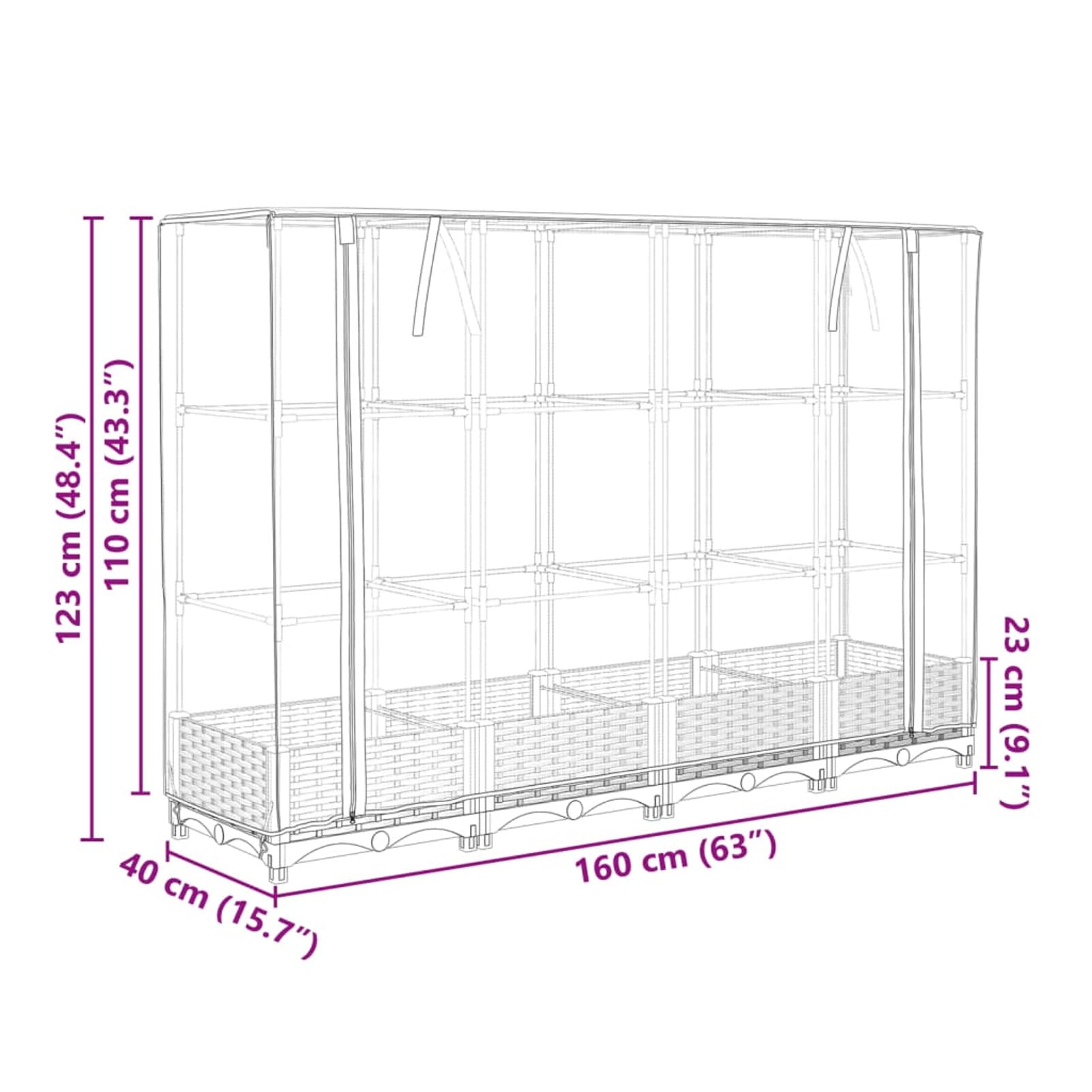 Homgoday Hochbeet mit Gewächshaus-Aufsatz Pflanzkasten Gemüsebeet Blumenbeet Blumenkasten Gartenbeet Pflanzbeet Frühbeet für Balkon Garten Terrasse Rattan-Optik 160x40x123 cm Schwarz