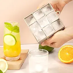 Bandeja de gelo de silicone com 9 cavidades para cubos de 3 cm, molde antiaderente quadrado para chocolate, geleia, velas (cinza) – livre de BPA, lavável na lava-louças com orifício para pendurar