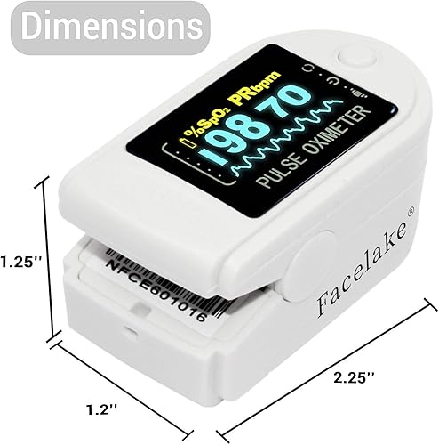 Miniatura 7 de Facelake FL400 Pulse Oximeter with Neckwrist Cord, Carrying Case and Batteries- White