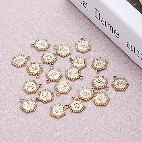 26 Gold Initial A-Z Letter Pendants Dainty Initial Hexagon Pendants Capital Letter Pendants Classic for Men Women Making Stylish Initial Letter Bracelets Necklaces Chokers