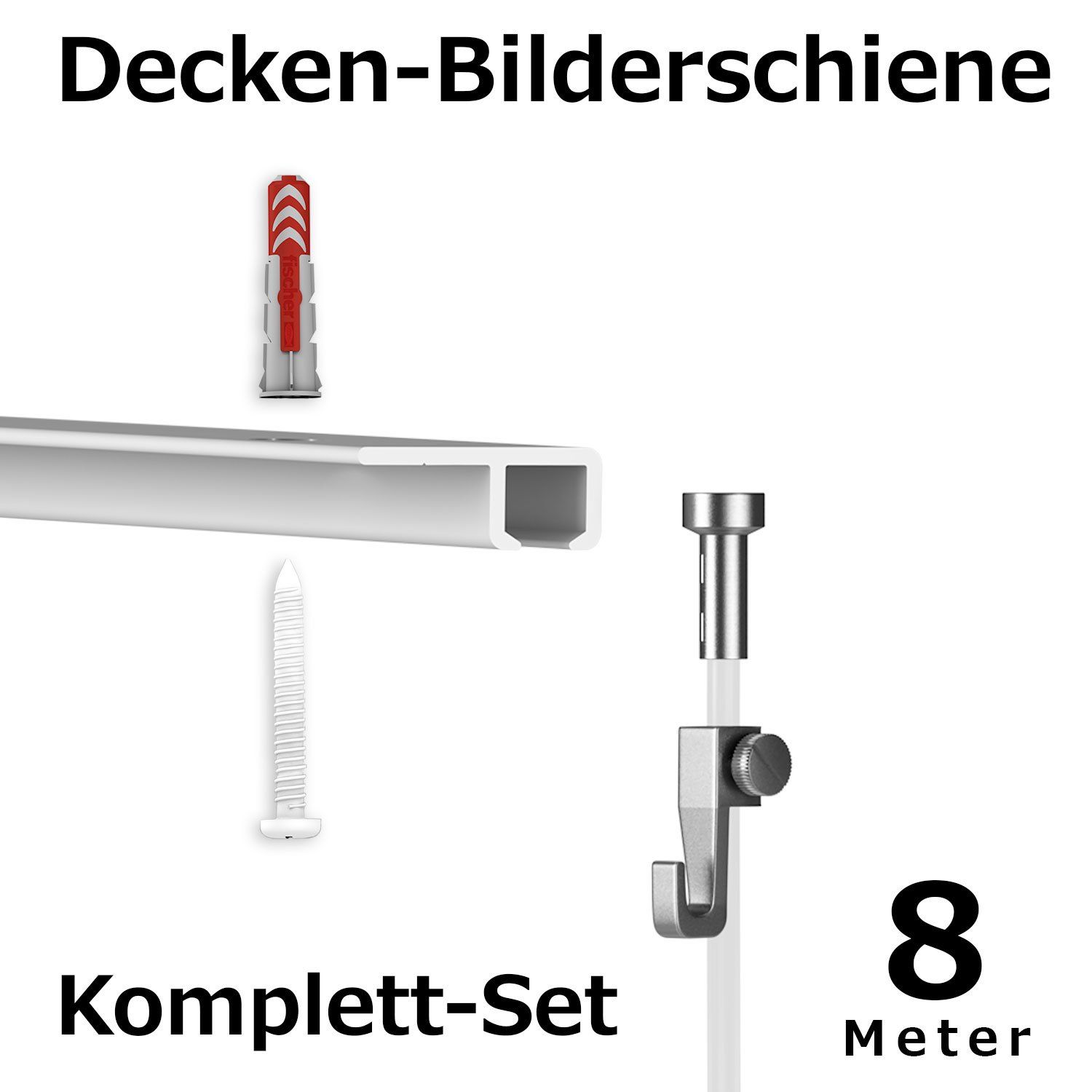 hang-it 8 Meter Deckenschienen - Galerieschienen - Bilderschienen Komplett Set 4 x 2m