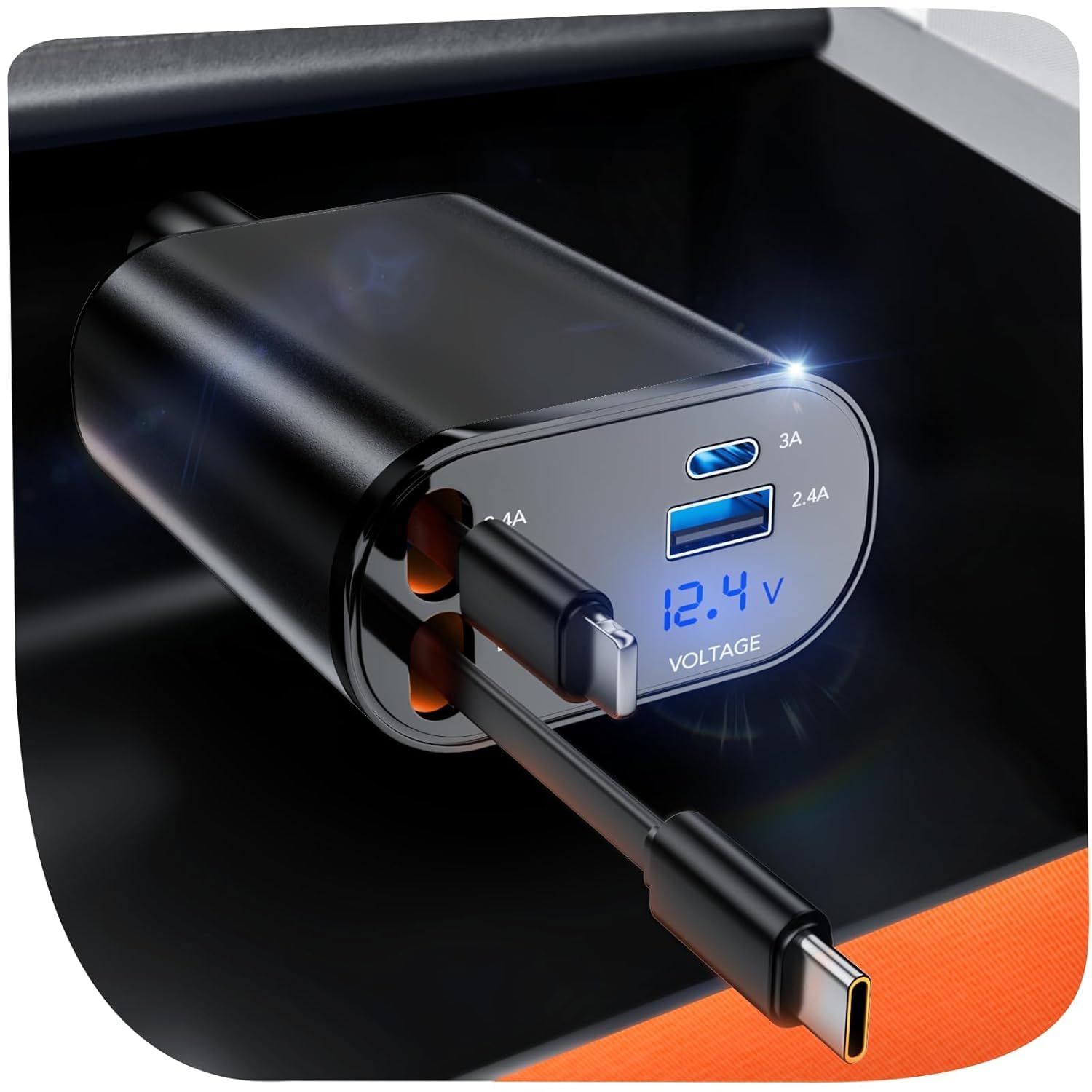 4-in-1 Retractable Car Charger, 100W Super Fast Charge, with 31.5-Inch Retractable Cables and Dual USB Ports, Compatible with All iPhone, iPad, Pixel, Tablets, All Android Phones-image-34