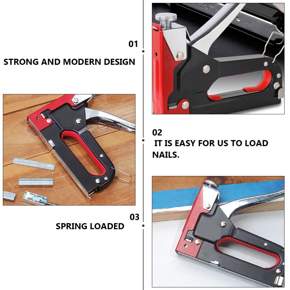 Hemobllo Sparachiodi Manuale Pesante 3 in 1 in Metallo, Strumento per Graffette, Impugnatura Ergonomica Ricurva, per Tappezzeria e Lavori di Fissaggio