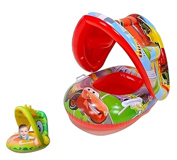 Breewell Trumpet Boat Inflatable Swim Ring Seat Boat Water Sport Baby Kids Summer Swimming Pool Swim Float Water Fun Pool Toys with Sun Protection (Random-Color)