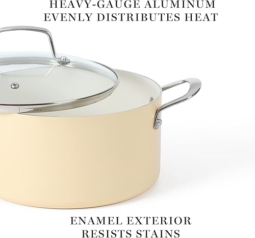 Miniatura 6 de Martha Stewart Lockton Premium - Juego de ollas y sartenes de aluminio antiadherente de alta calidad, sin PFA, 10 piezas, esmaltado, color crema de