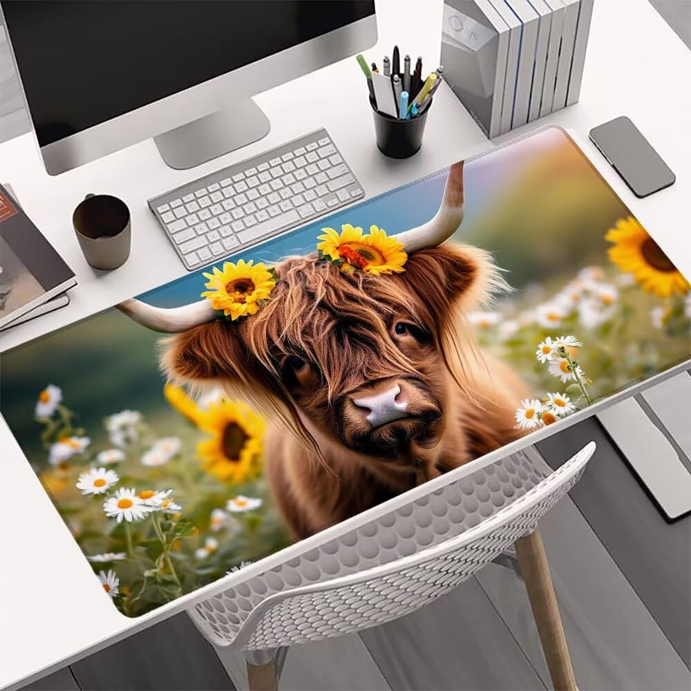 Alfombrilla Ratón, Alfombrilla Gaming Girasol XXL 1200x600x3mm, Extendida Base de Antideslizante Caucho Mouse Pad Buey, Protector Escritorio con Bordes Cosidos, Mejora la precisión y la Velocidad P-2