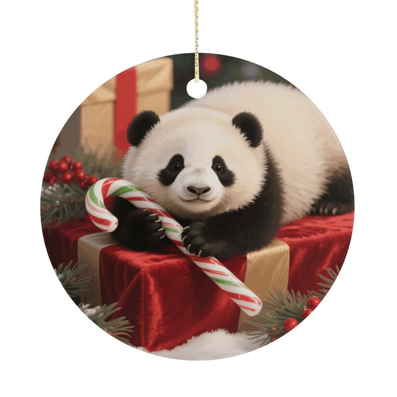Personalized Christmas Ornaments 2025 Ceramic Hanging Christmas Redpanda Ornaments with Gold String Double-Sided Vintage Holiday Decorations for Tree Mantel Tabletop Xmas Party Favors