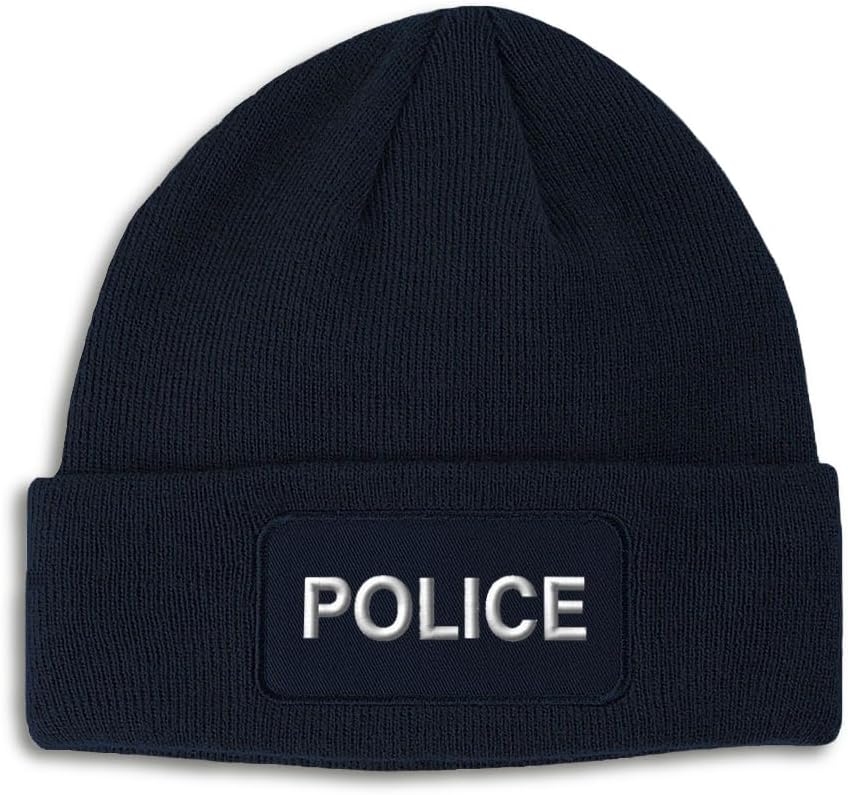 Patch Beanie Police Block Style Skull Cap Hats for Men & Women Acrylic Winter Hats One Size