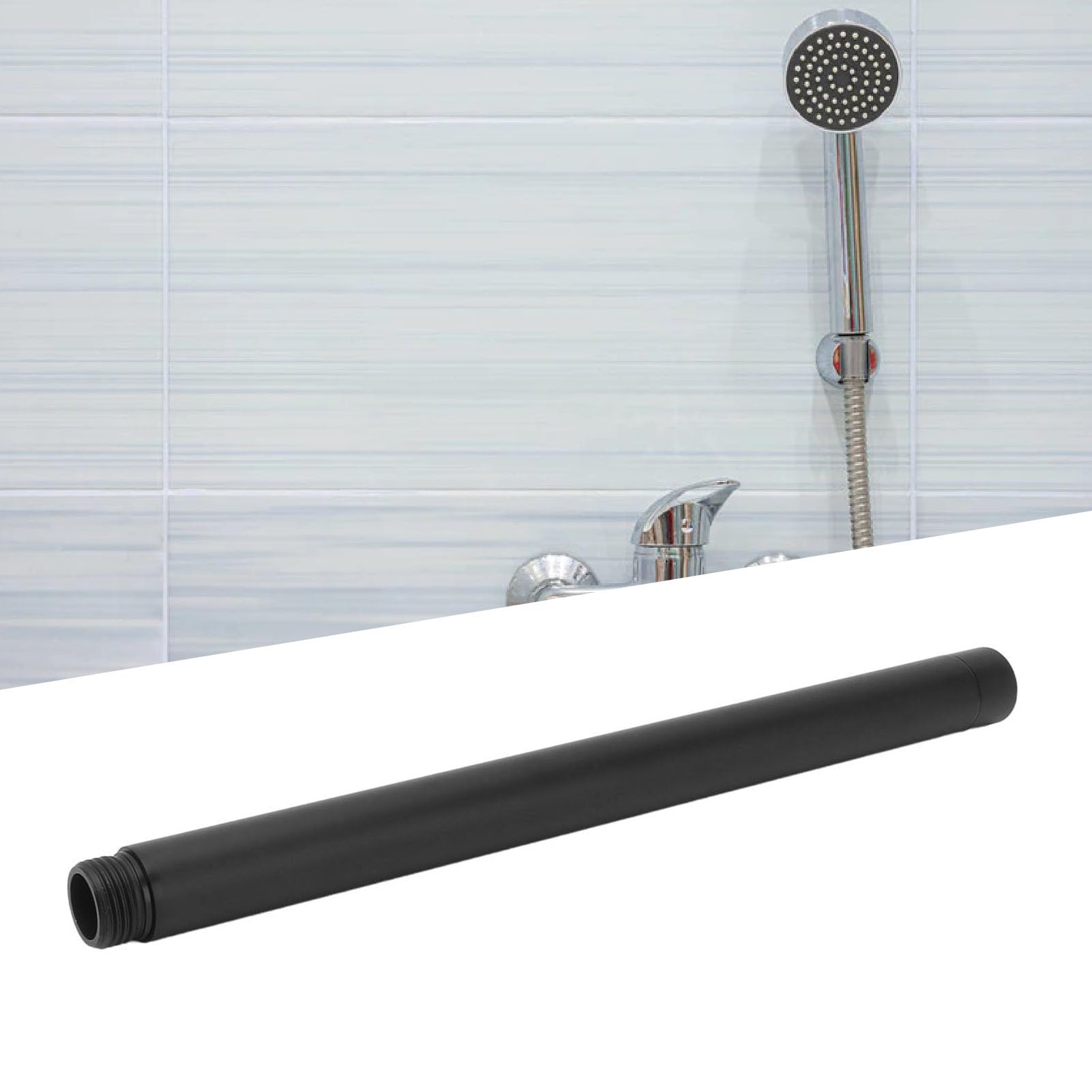 Prolunga Braccio Doccia in Acciaio Inox, Tubo Doccia Nero Massiccio, Antiruggine, Estensione per Soffione Doccia, Sottile