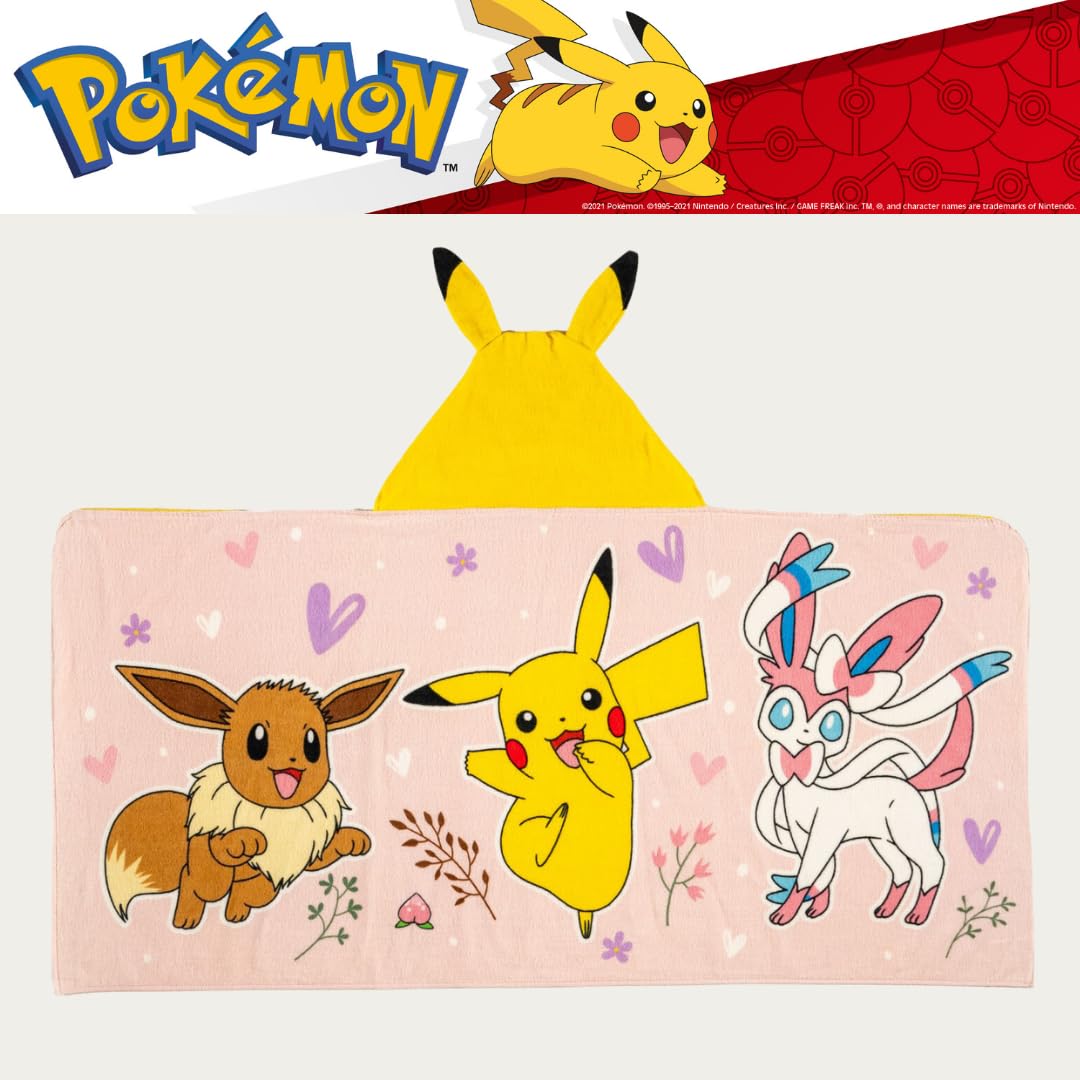 Pokemon Girl Hooded Towel Wrap For Kids, 24" X 50", Super Soft Cotton Terry (Officially Licensed)