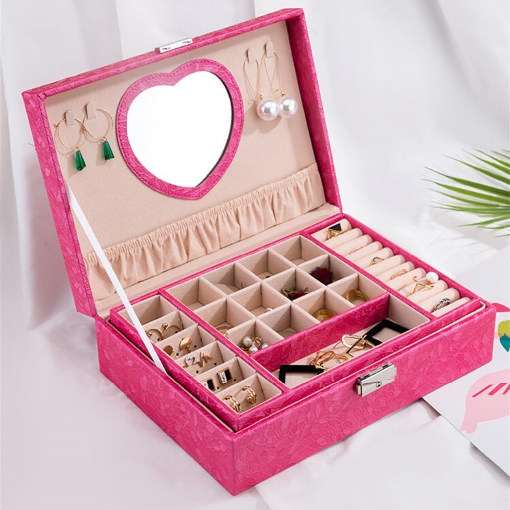 Joyero Europeo Coreano con Cerradura de Mano, Caja de Madera para Guardar Pendientes Sencillos con Forma de corazón