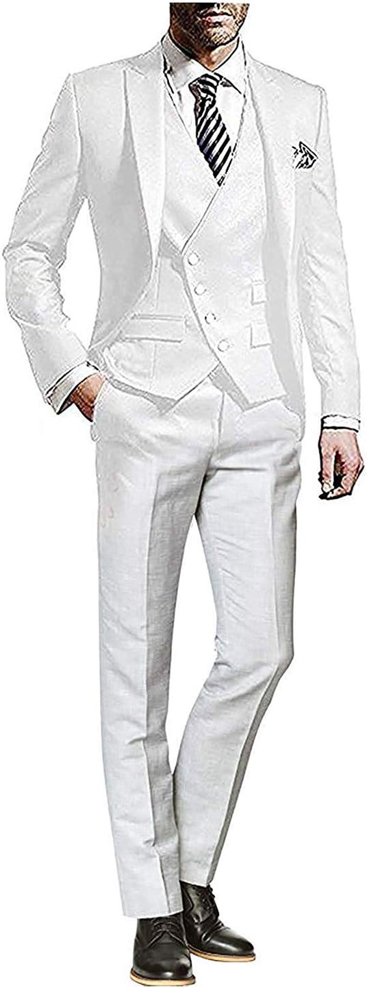 Wemaliyzd Men's Vintage 3 Piece Business Suit Evening Prom 4 Buttons Vest Separate Trousers