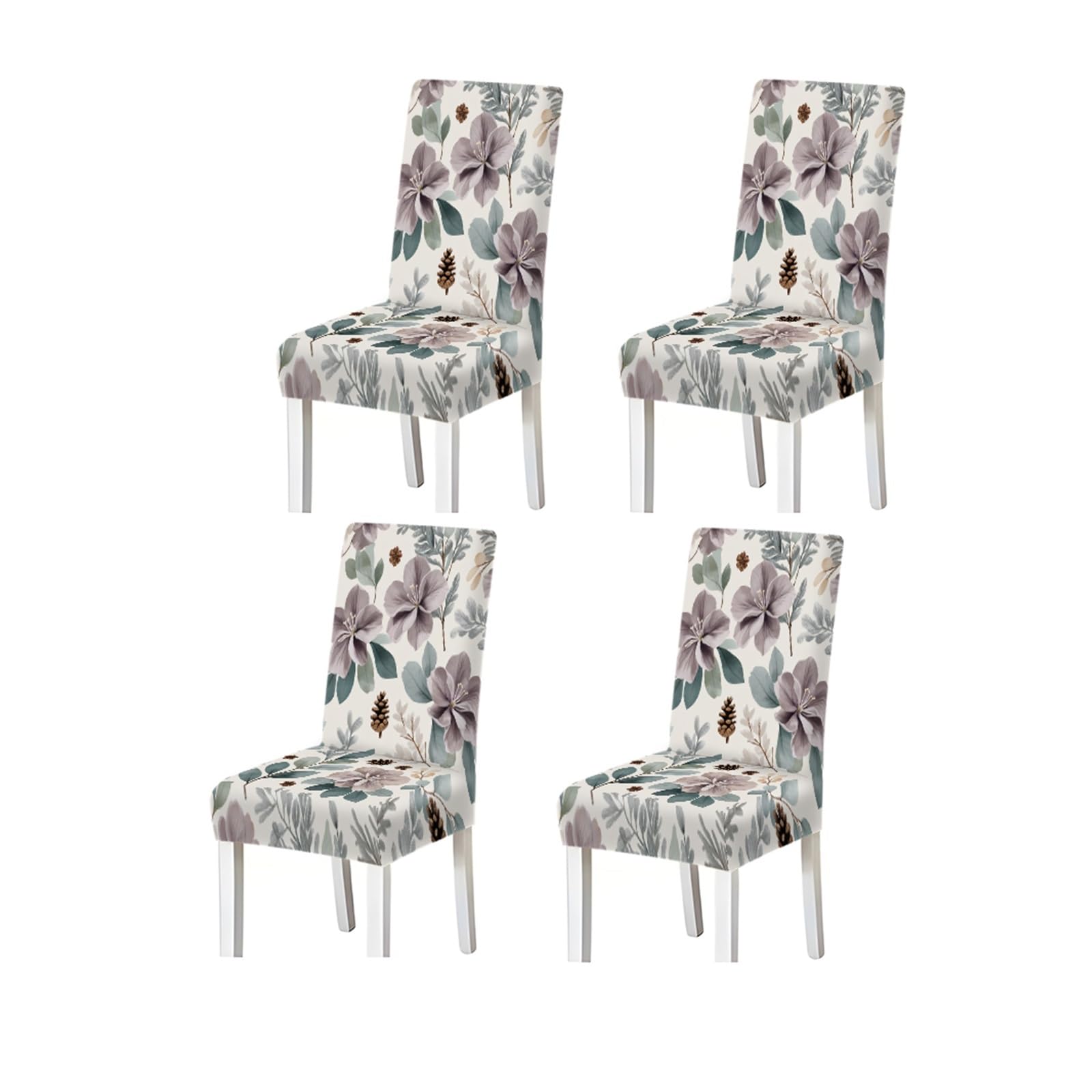 KXUAUV White Dusty Purple Floral Pinecone Print Dining Chair Covers, Stretch Slipcovers For Home Kitchen Dining Room Party, 2/4/6PCS Seat Protectors for Restaurant Hotel Party(4PCSChair cover)