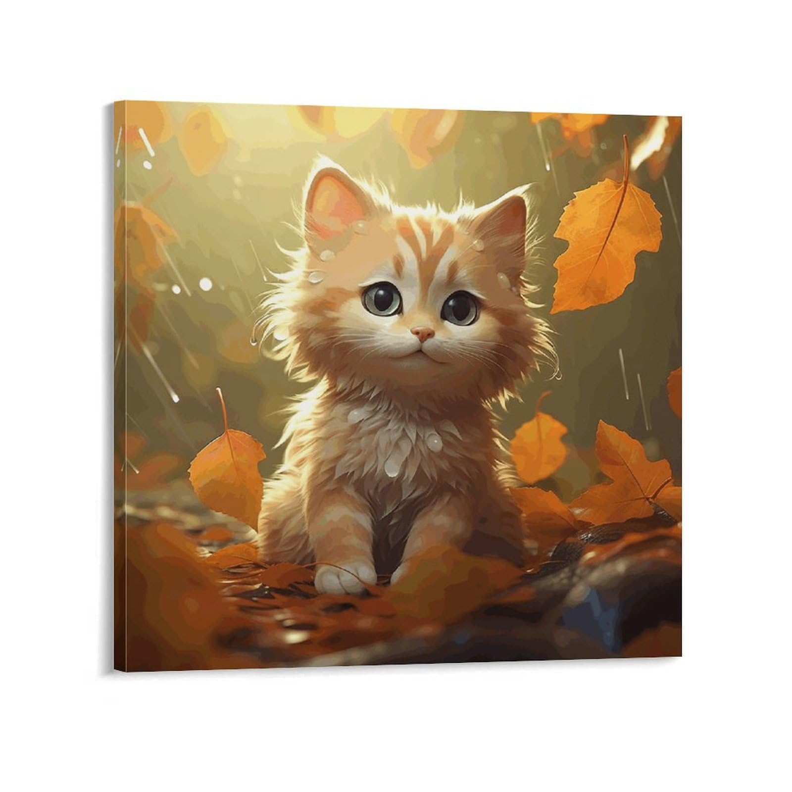 KLOPH Leaves And Rain Canvas Wall Art for Living Room 10x10inch Modern Artwork Painting for Bathroom Hanging Canvas Prints Aesthetic Wallart for Bedroom Kitchen Office Wall Decor