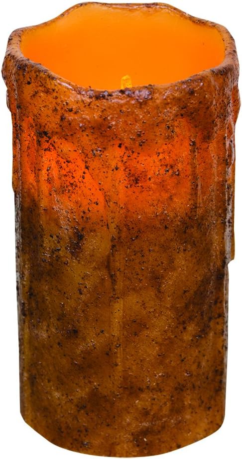 CWI Gifts G84104 Burnt Mustard Drip LED Timer Pillar Candle
