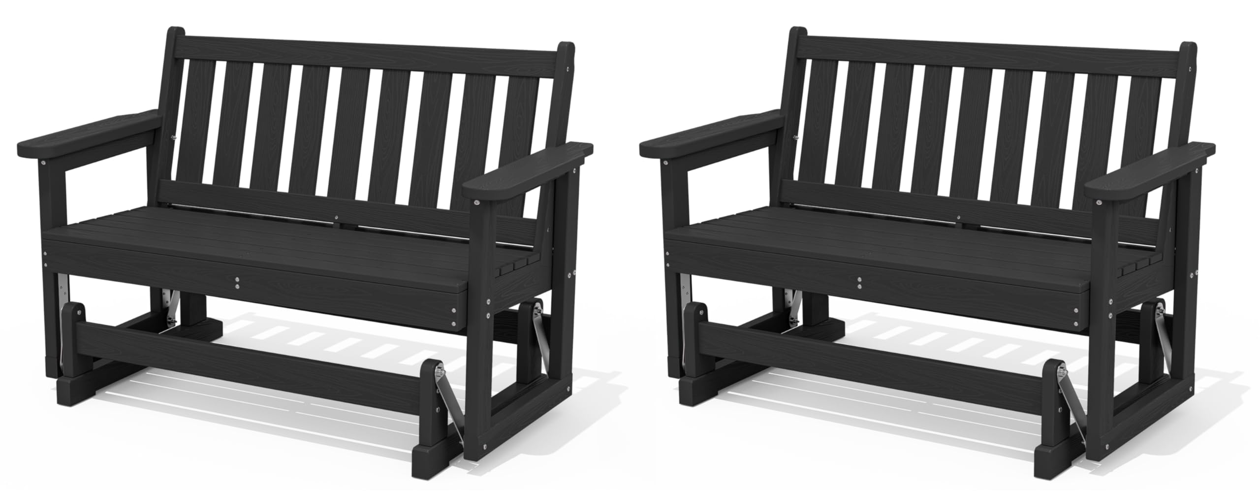SERWALL HDPE Outdoor Glider Bench Set of 2, All Weather, 660lbs Cap, Black
