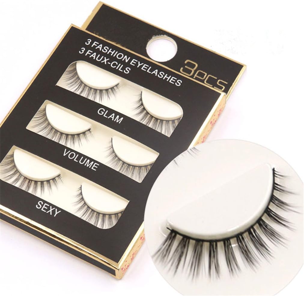BrilliantDay 3 works Long Natural Handmade False Eyelashes Fake Eye Lash False Eyelashes Extension Makeup Decoration