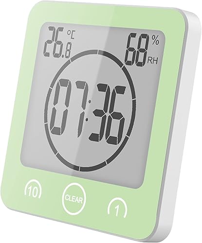 Miniatura 10 de Reloj de ducha impermeable, reloj de pared para baño, campana solar, pantalla digital de temperatura y humedad con ventosa, temporizador de pantalla