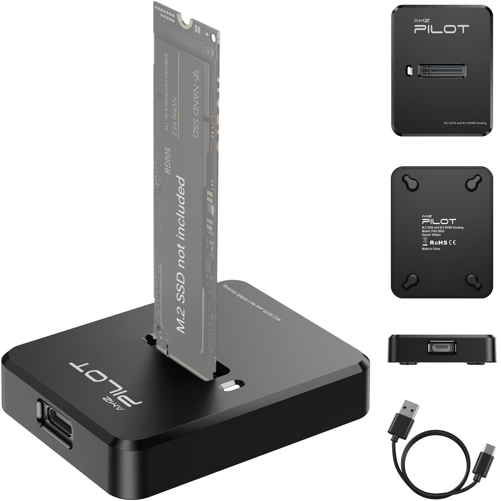 Tool-Free M.2 NVMe &amp; SATA to USB C Dock, 10Gbps SSD Reader Adapter