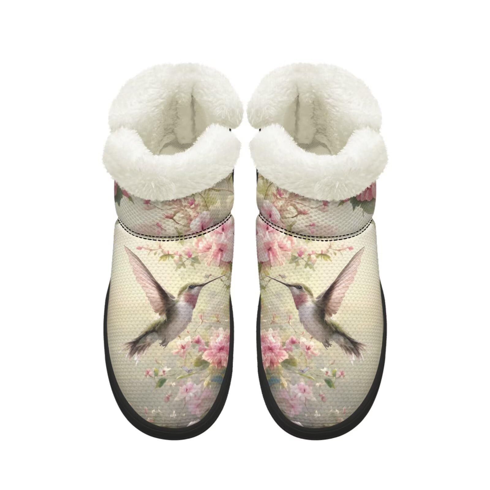 Hummingbird Butterfly Winter Snow Boots Warm Ankle Outdoor Shoes for Women Cold Weather Fuzzy Booties