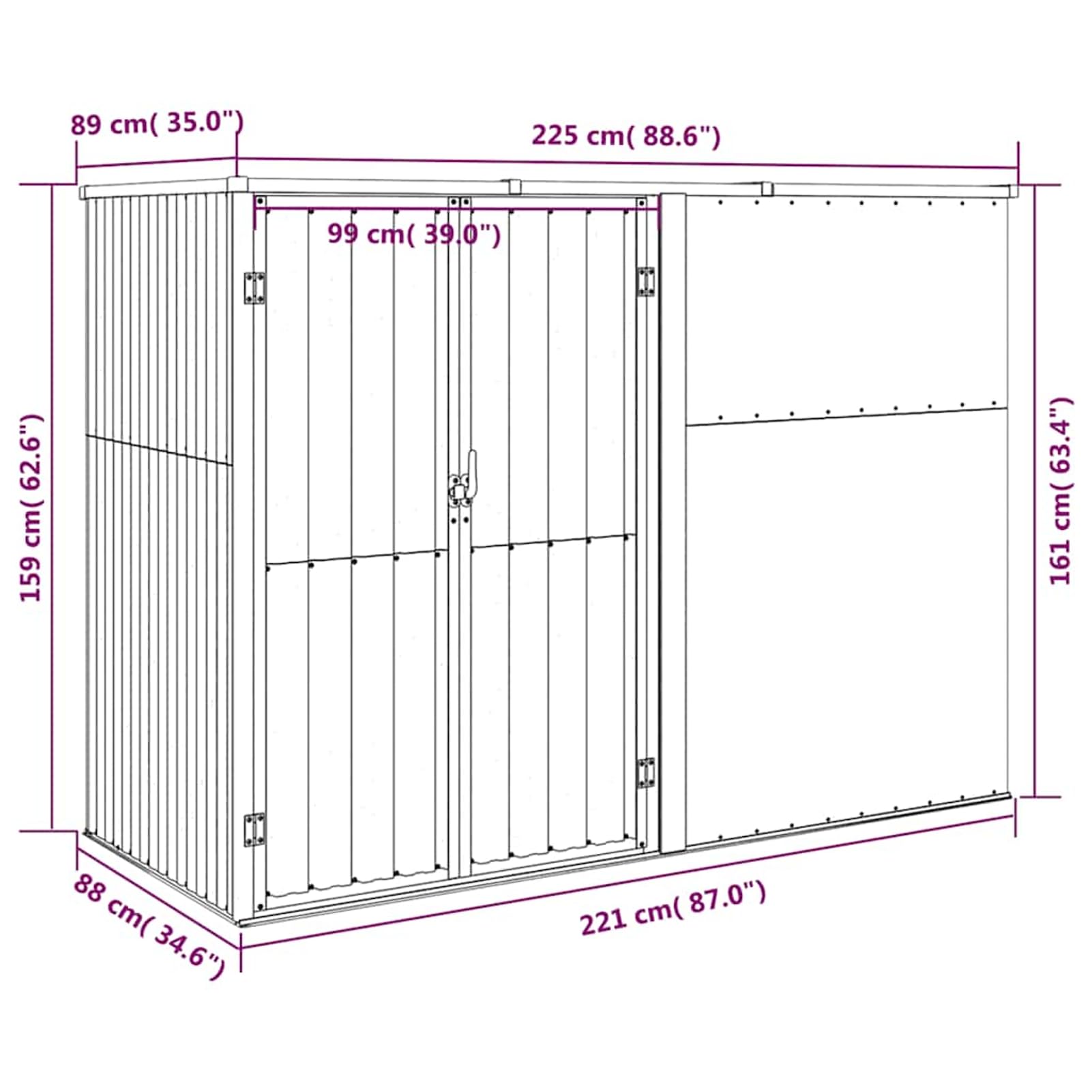 Gecheer Capanno per Attrezzi,Capannone,Casetta,per Attrezzi,Casetta Porta Attrezzi,Porta attrezzi da giardino,Rimessa Attrezzi da Giardino,Capanno da Giardino in Acciaio Zincato,Antracite 225x89x161cm