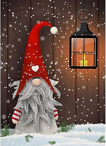 Tiwabb Pintura de Navidad por números para adultos, linterna de gnomo por número para adultos principiantes, pintura al óleo de bricolaje, pinturas
