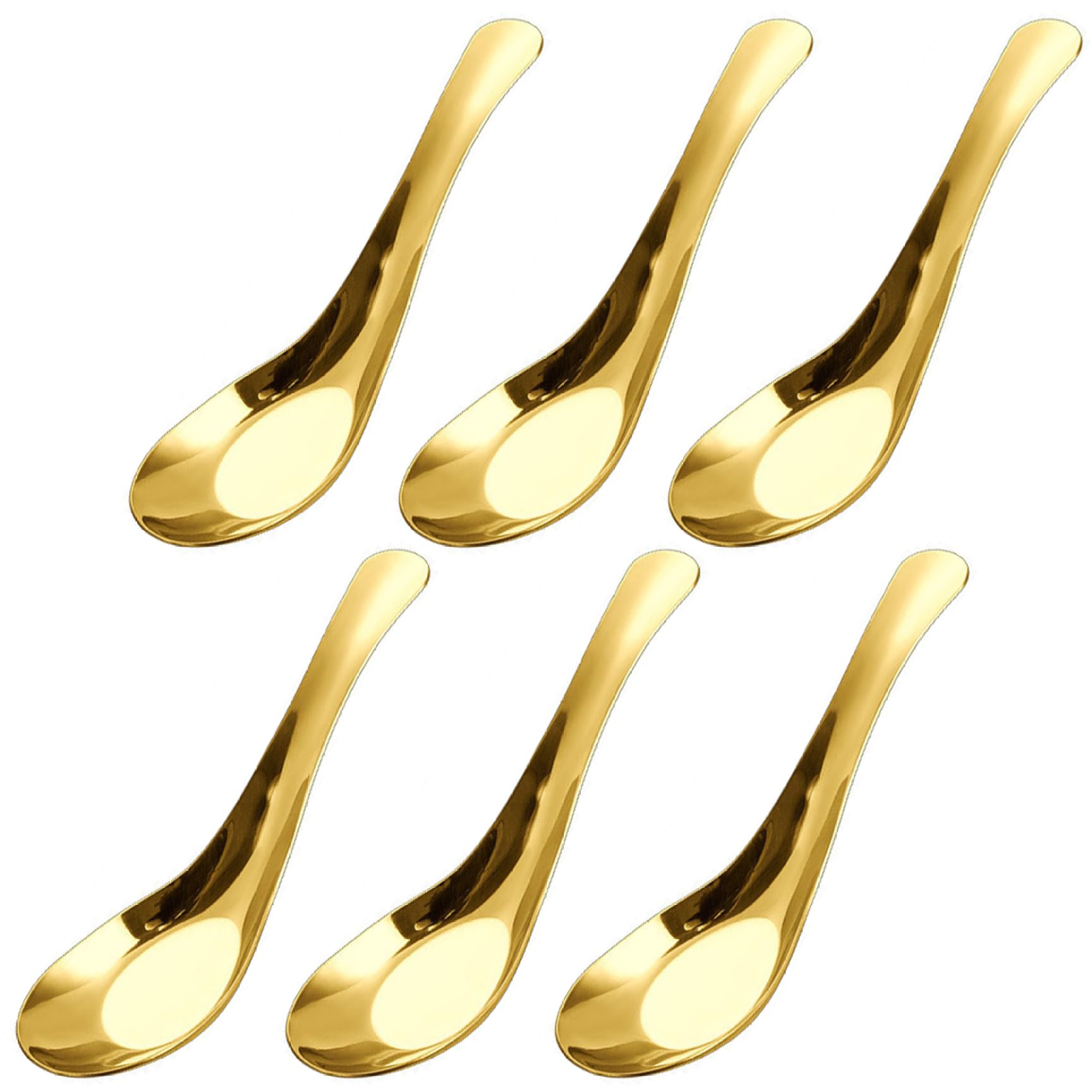 Hbbgdiy Set of 6 Mirror Polished Stainless Steel Chinese Soup Spoons with Short Handle, Asian Soup Spoons for Bouillon Dessert Cereal Thai Miso Ramen Pho, Gold