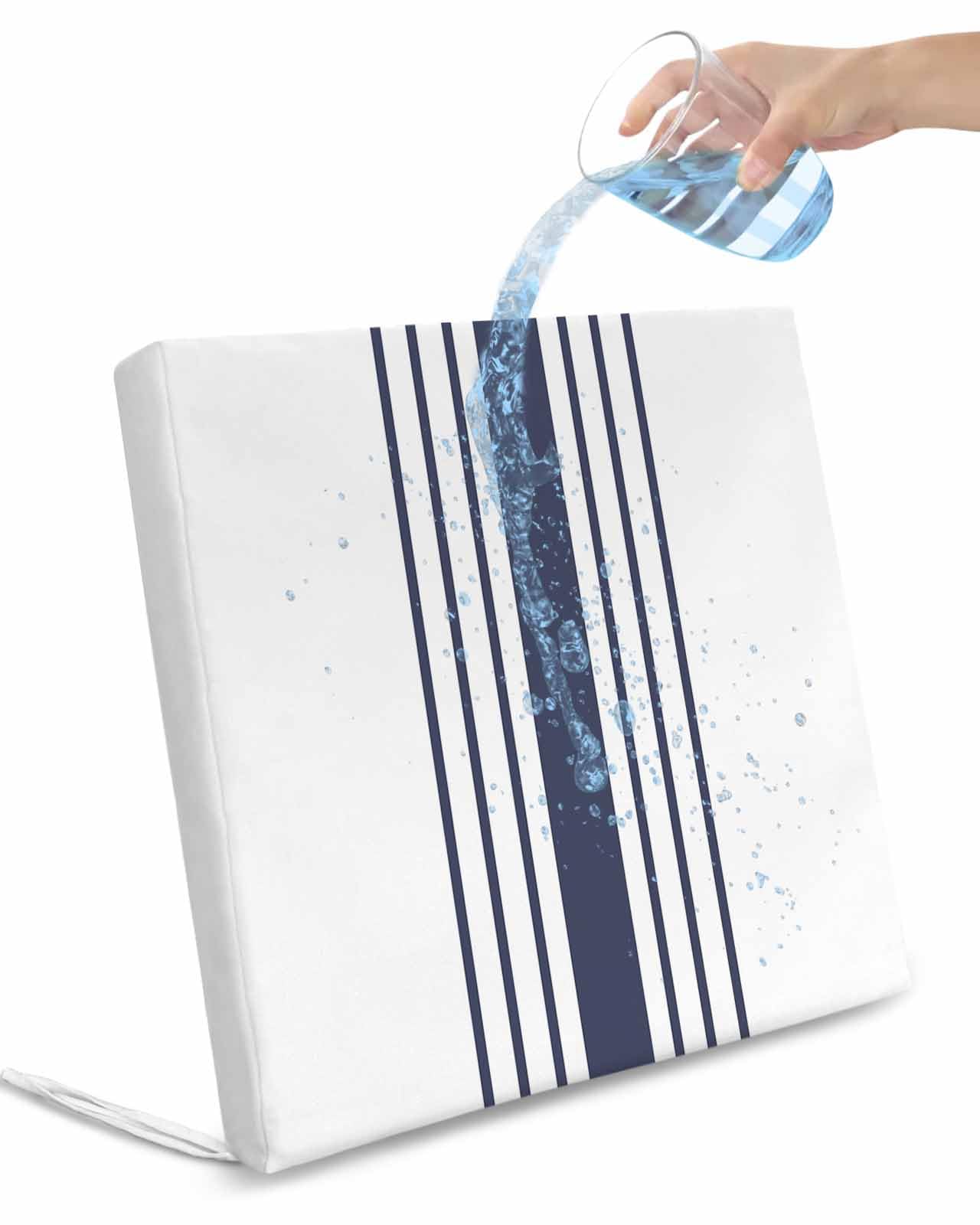 2 Pack Blue Vertical Striped Waterproof Cushion Covers with Ties, Outdoor Patio Chaise Lounge Chair Seat Cushion Slip Covers Replacement(Only Cover) White Minimalist Modern 24