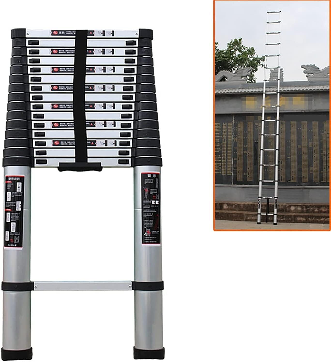 Telescopic Ladder,Indoor Outdoor Heavy Duty Straight Ladder with Rubber Feet Extra Tall Telescoping Ladder Stepladder