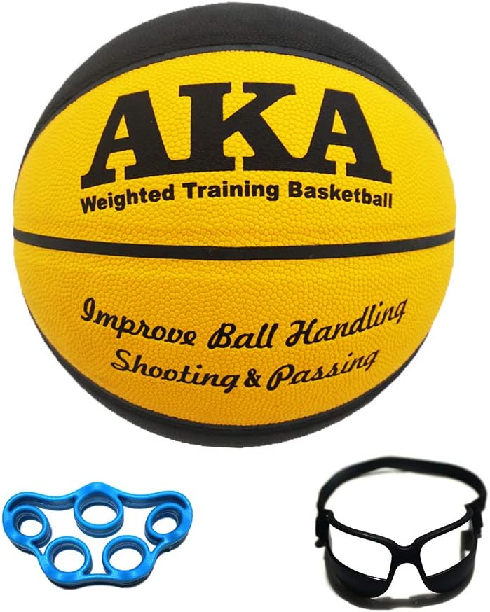 AKA Weighted Leather Basketball Training Set Bundle| Heavy Basketball Equipment Bundle | 3lbs 29.5'' Size 7 Heavy Basketball | Basketball Dribbling Goggles | Ball Pump|
