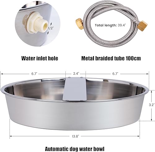 Miniatura 5 de Dispensador automático de agua para perros, razas grandes, de acero inoxidable, para exteriores, con válvula de flotador, bebedero automático para