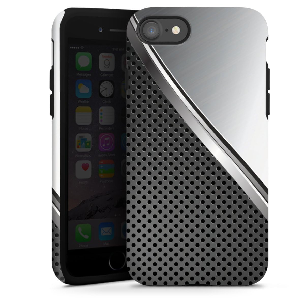 DeinDesign Coque Compatible avec Apple iPhone SE (2020) Coque renforcée Coque Antichoc Carbone Acier Motifs