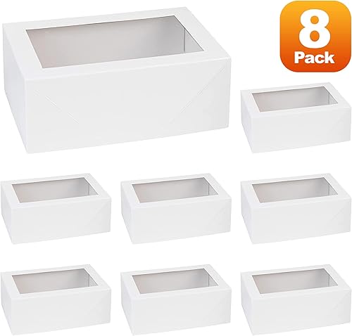 Miniatura 4 de Hammont Cajas rectangulares prémium para panadería (paquete de 8)  Cajas blancas de 7.5 x 5 x 3 pulgadas con ventana transparente  Cajas de regalo