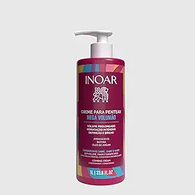 Inoar Creme para Pentear Mega Volumão, Hidratação Intensa, Volume Prolongado, Aminoácidos, Biotina, Óleo de Argan, Cabelos Cacheados e Crespos, 1L